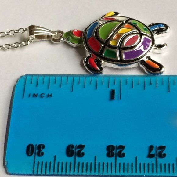 Silver Sea Life Turtle Necklace 24" Chain Nautical Island Beach Plated Plus Size - Picture 9 of 10
